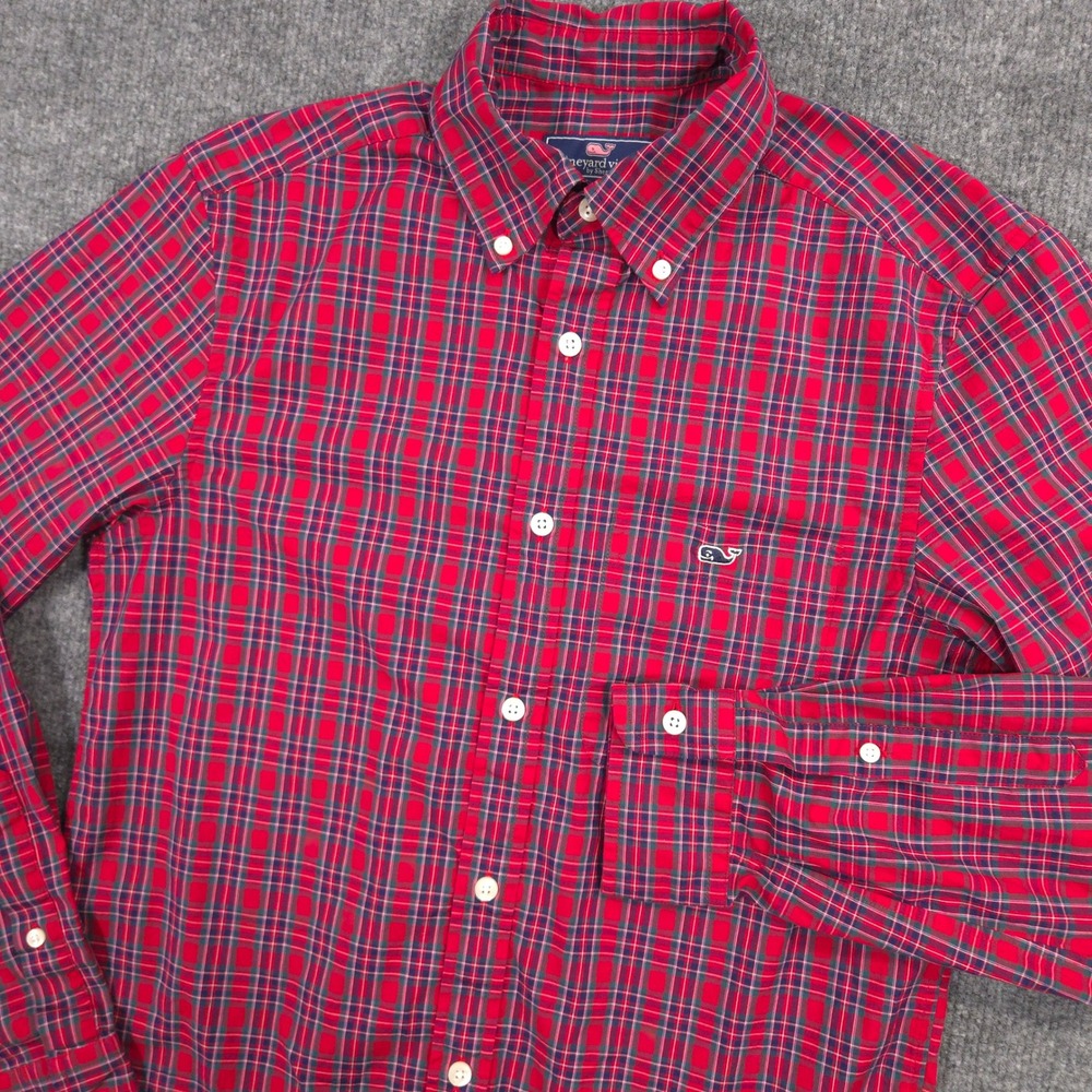 Vineyard Vines Shirt Mens XS Red Plaid Classic Fit Long Sleeve Button Down